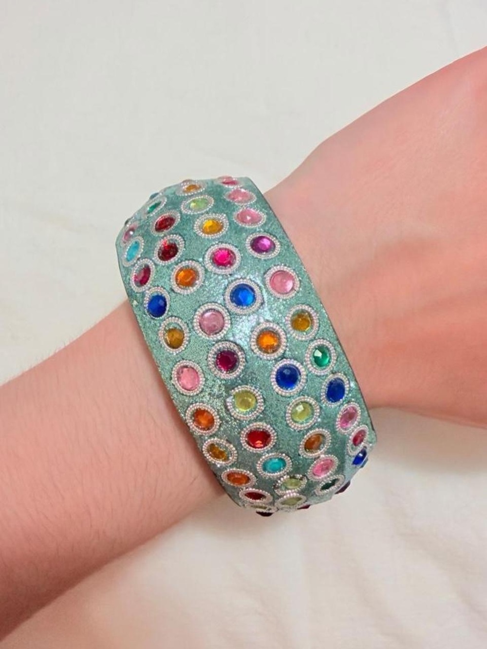 Colorful Multicolor Rhinestone Statement Cuff Bracelet - Picture 2 of 4